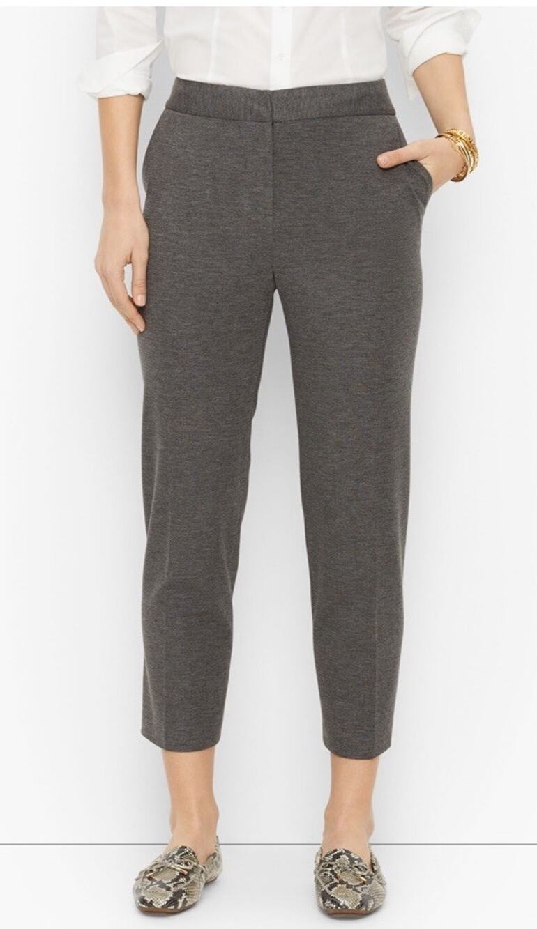Talbots Ponte Knit Pants High Rise Straight Leg Gray Crop Pants Women's Size M